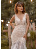 Luxury Ivory Beaded Lace Sequined Tulle Wedding Dress With Nude Lining